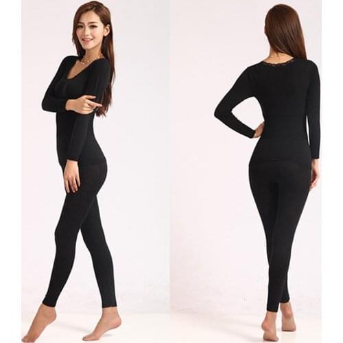 Thermal underwear Thermal women winter Womens autumn and winter thermal underwear high elastic close O-shirt top pajamas set