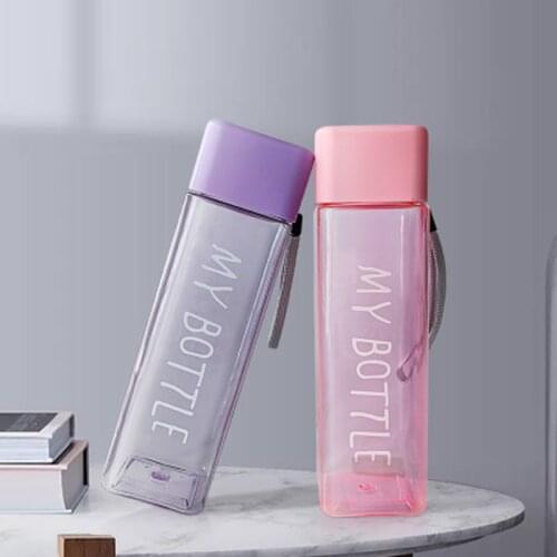Water Bottle Outdoor Square 480ML Plasticc Water Bottle Sealed Juice Travvel Frosted Solid Cute Climbing Water Kawaii Cup