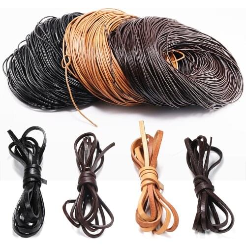 2m/lot 1-10mm Genuine Cow Leather Round/Flat Strand Thong Cord DIY Bracelet Findings Rope String For Jewelry Making Accessories