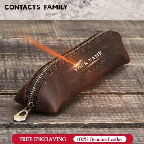 Crazy Horse Genuine Leather Handmade Vintage Pencil Case Pencil Bag For School Stationary Travel Collection Stationery Gifts