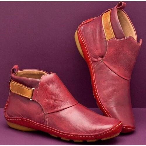 High Quality 2021 Autumn Winter Female Ankle Boots Womens PU Waterproof Warm Slip-on Round Toe Casual Boots Women flat Shoes