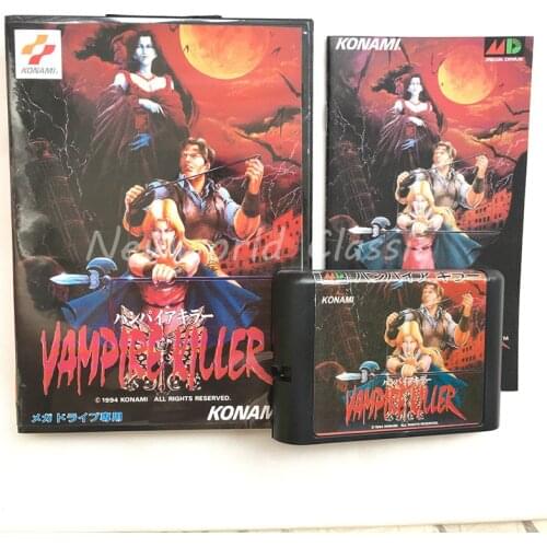 Vampire Killer Japan Cover US/JAP Shell for 16 bit With Boxed and Manual For Mega Drive Genesis MD Game Card