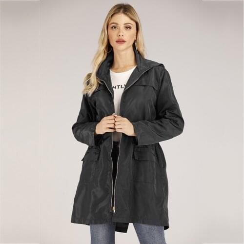 2020 Womens Spring Windbreaker High-quality Hooded Fashion Women Clothing Fashion Apparel High Waist Zipper Trench Coat TA9555