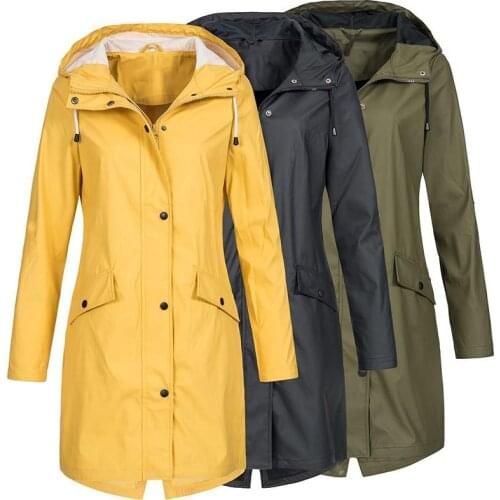 Coat Women Fashion Long Sleeve Hooded Raincoat Windbreaker Hiking Ladies Casual Solid Color Outdoor Waterproof Trench