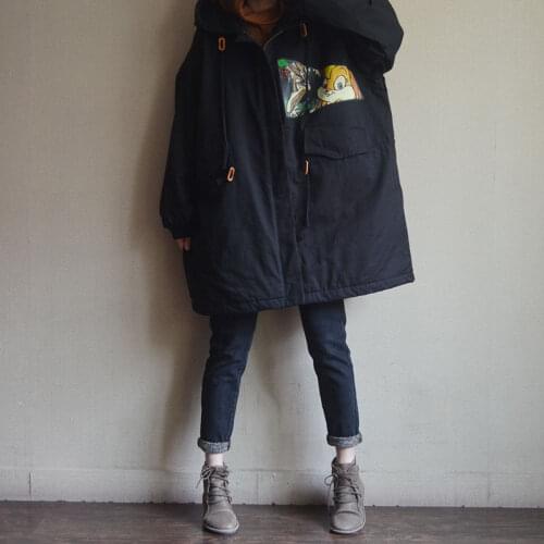 Self left---2020 female autumn and beginning spring plus size cartton printing with cotton trench fashion all-match loose coat
