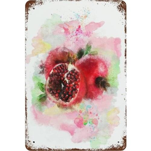 Graman Anique Tin Sign Pomegranate Watercolor Print Exotic Fruit Art Home Metal Tin Sign Modern Decor Kitchen Decor Food Art