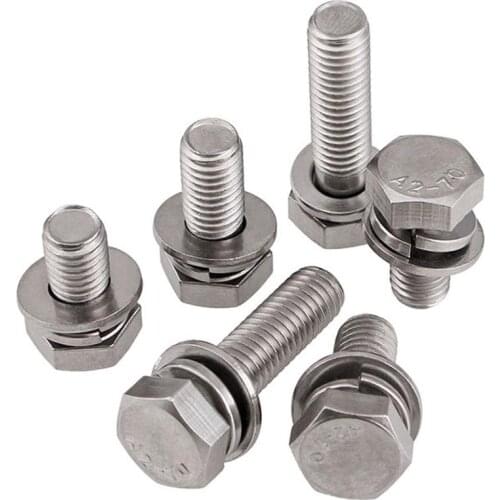 10Pcs M4 M5 M6 M8 Hexagon Screws Washer Bolt Set Kit A2 Stainless Steel Hex Head Bolts