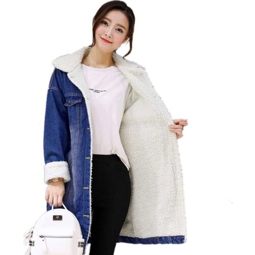 2020 Winter Denim Cotton Jacket Women Coats Large size Casual Loose Lamb wool Jeans Outwears Warm Thick Denim Windbreaker Coats