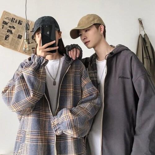 Plaid Double Faced Jacket Female Hooded Student Korean Loose and Versatile Retro Spring and Autumn 2021 New Jacket