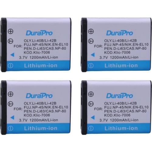 4 x DuraPro 1200mAh 3.7V LI-42B 42B Li-40B 40B NP-45 NP45 EN-EL10 DLI63 D-Li108 DLI108 NP-80 NP80 CNP80 KLIC-7006 K7006 Battery