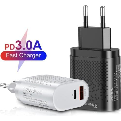 18W QC3.0 Fast Charging PD Quick Charger Adapter with USB-A Type-c Dual Ports