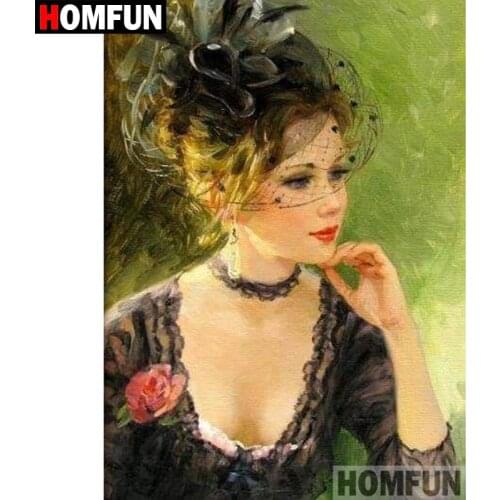 HOMFUN Full Square/Round Drill 5D DIY Diamond Painting "Woman flower" Embroidery Cross Stitch 5D Home Decor Gift A08769