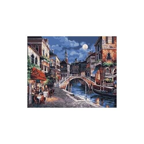 Frameless 40x50cm pictures on the wall DIY oil paint on canvas painting by numbers cuadros decoracion Moonlight town XZ6971