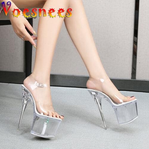 Voesnees 2021 Summer 17CM Model Catwalk Super High Heel Sandals Sexy Platform Entire Transparent Stripper Dance Women Heel Shoes