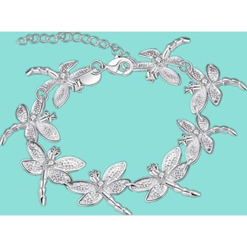 Fashion 925 Silver Dragonfly Bracelets Chain Women Charm Bracelet Quality Silver Jewelry Gifts
