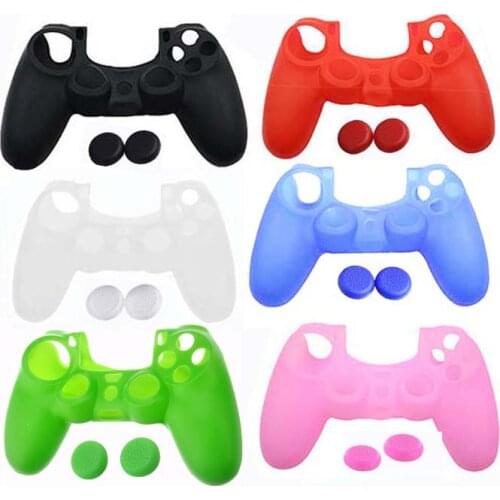 Green Silicone Skin Case Cover + Thumb stick Grips for Sony PlayStation 4 PS4 Controller Original