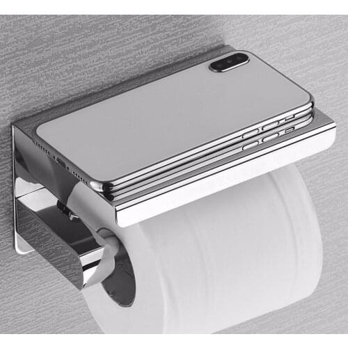 304 Stainless Steel Toilet Paper Holder with Phone Shelf, Bathroom Tissue Holder Toilet Paper Roll Holder