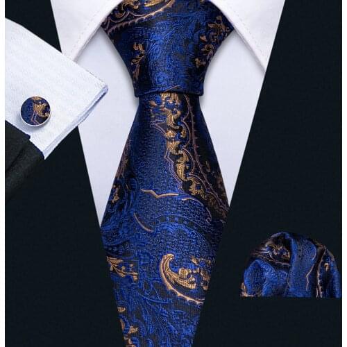 2019 Mens Wedding Tie Blue Paisley Silk Tie Hanky Set Barry.Wang Jacquard Party Woven Fashion Designers Necktie For Men FA-5133