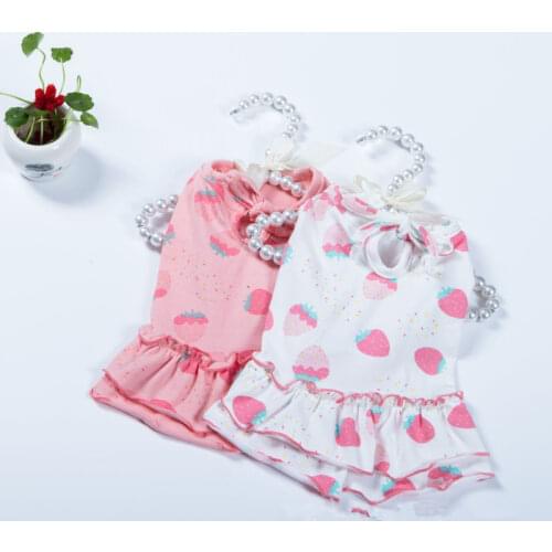 Cotton Dog Dress Cute Strawberry Dog Clothes Summer Pet Clothing Puppy Skirt Chihuahua Yorkshire Doggy Costume Princess Apparel