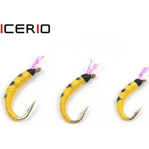 ICERIO 8PCS Pupa Larva Nymphs Tying Hook Trout Fishing Fly Lures