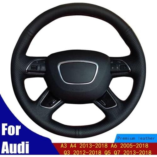 DIY Car Steering Wheel Cover Black PU Artificial Leather For Audi A3 A4 2013-2018 A6 2005-2018 Q3 2012-2018 Q5 Q7 2013-2018