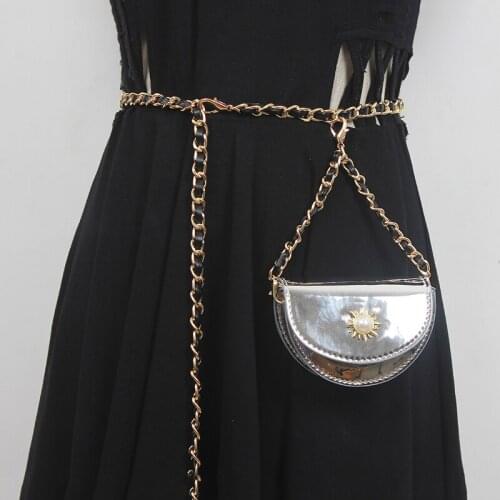 Pu Leather Metal Chain Mini-bag Long Belt Personality New Fashion Tide All-match Belts for Women Spring Autumn 2021 Apparel