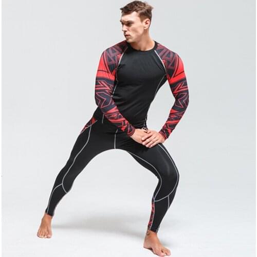 Mens Compressed tracksuit Sets fitness men long sleeve crossfit Tshirt muscle shirt leggings man mma rashgard kit Free express