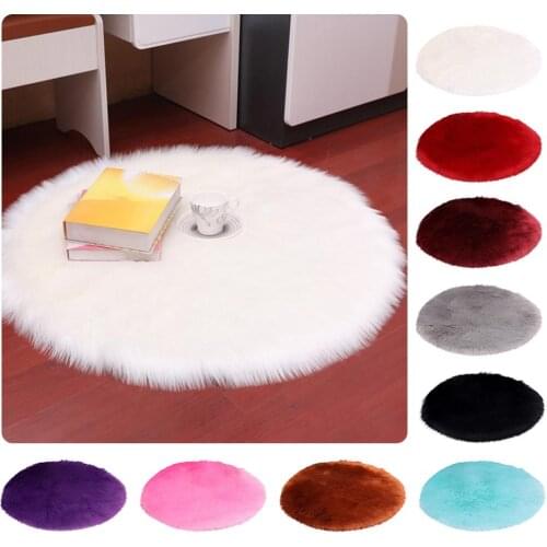 Soft Luxury Plush Artificial Sheepskin Rug Chair Cover Bedroom Mat Decorative Wool Warm Hairy Carpet Seat Covers Washable Round