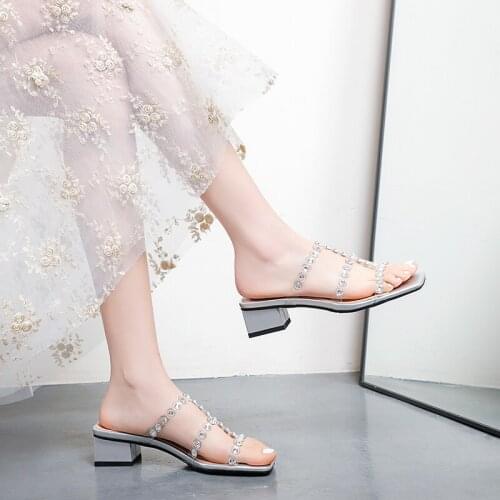 New Slippers women Platform mid heel Shoes women Open Peep Toe Rhinestone Casual Shoes Summer ladies Rome Beach Sandals