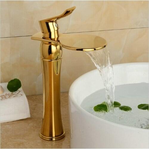 New Arrival Luxury Golden Waterfall Faucet Single Handle Antique Kitchen Basin Sink Faucet G1063