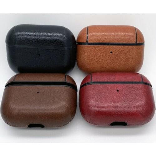 PU leather solid color brown for apple airpods pro case cover with hook carabiner