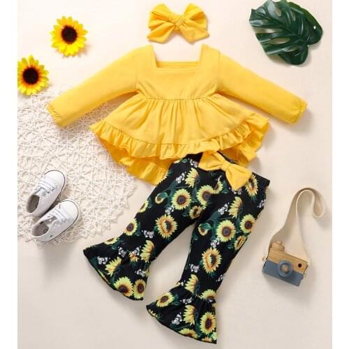 Winter Fall Newborn Baby Girls Clothes Lounge Set Long Sleeve Knitted Square Collor Floral Pants Outfits Set 3 16 18 24 Month