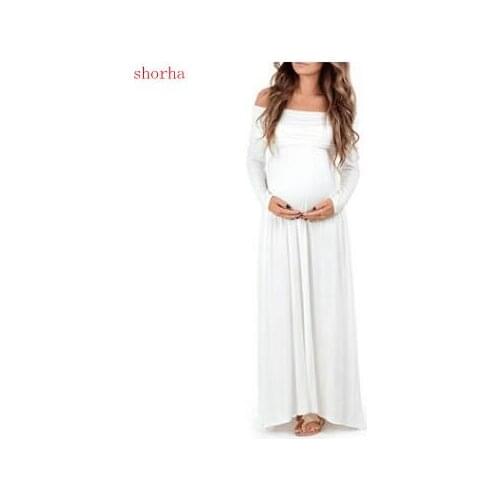 Maternity Dress For Photo Shooting Boat Neck white Dress Maternty Photography Props long Sleeve Stretch Cotton Pregnant Dress