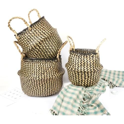 Folding Rattan Seagrass Sundries Toys Dirty Cloth Storage Basket Bathroom Dry Laundry Basket Household Home Decor Basket
