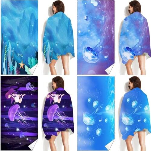 Beach Towel Rectangle Tablecloth Blanket Summer Bath Mat 70*140cm Microfiber Tapestry Tassel Jellyfish Air Conditioner Quilt