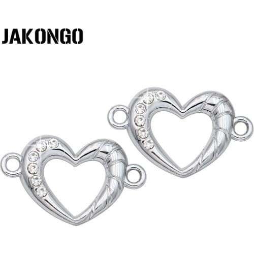 JAKONGO Sliver Plated Crystal Heart Charm Connectors fit Jewelry Making Bracelet Findings Accessories DIY 23x14mm