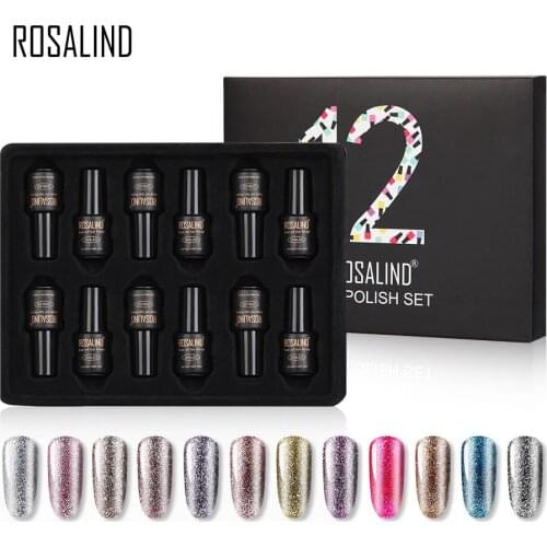 ROSALIND Nail Gel Polish Set For Manicure UV Colors Gel Varnish Semi Permanent Hybrid Nail Art Gel Polish Set & Kits 12PCS/LOT