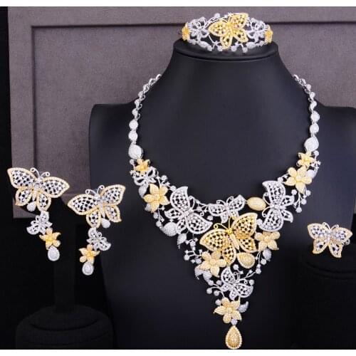 LARRAURI Luxury Flowers Pendant Necklace Bangle Earrings Ring Jewelry Set Shiny Ladies Lover Gift Bridal Wedding Anniversary