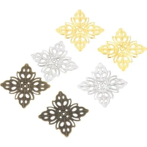 Retail 20Pcs Bronze Tone Filigree Wraps Square Flower Connectors Metal Crafts Gift Decoration DIY Findings 25x25mm