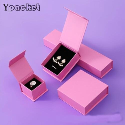 Pink Square Jewelry Organizer Box Engagement Ring For Earrings Necklace Bracelet Display Gift Box Holder 4Size Box For Jewelry