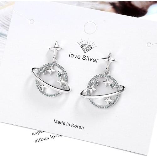 925 Sterling Silver Universe Planet Star Dangle Earrings Glittering Cubic ircon Earring For Women Girl Gifts S-E1022