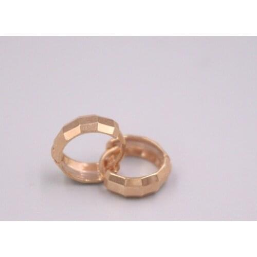 Real Pure 18K Rose Gold Earrings 13mm Cut Square Small Grid Hoop Earrings Men Woman Lucky Gift 2.8-3g