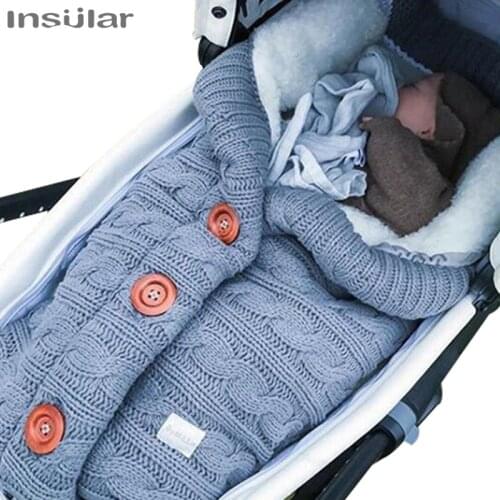 Breathable Baby Sleeping Bag Envelope Winter Newborn Infant Kids Sleepsack Footmuff Stroller Wool Knitted Sleep Sack Blanket