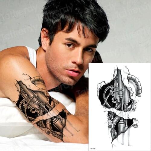 Temporary tattoos halloween body stickers sex robot machine tattoo for men mechanical tattoos boys swallow tattoo fake 3D black