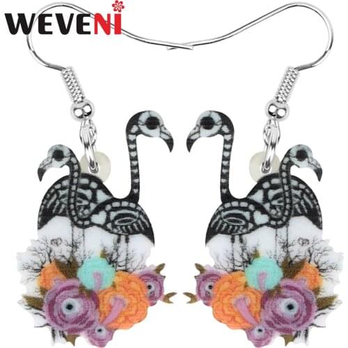 WEVENI Acrylic Halloween Skull Flamingo Earrings Printing Bird Animal Dangle Drop Jewelry For Women Girls Classic Festival Gift
