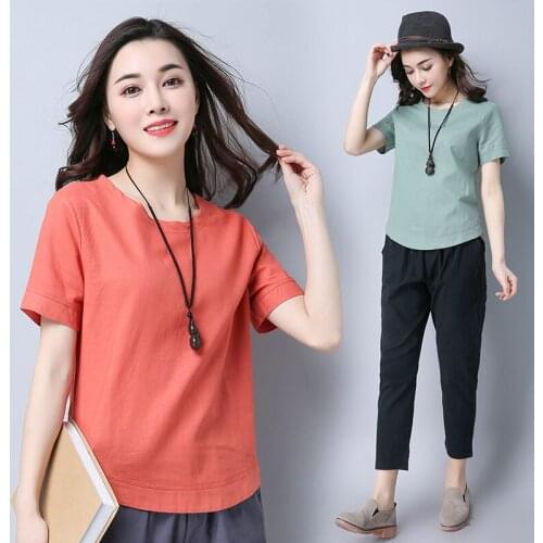 2018 New Summer Casual Women Orange Xxl Loose Short Sleeve Linen Tee Shirt , T Shirts For Woman , Female O Neck Irregular Tshirt