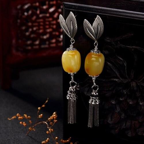 Retro Real 925 Silver Beeswax Earrings For Women Elegance Handmade Exclusive Gemstone Earrings Fine Jewels For Gift