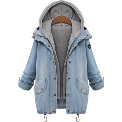 Casaco Feminino Large Size 5XL 6XL Oversized Denim Jacket Women Two Piece Set Loose Hooded Cardigan Jeans Coat Female Big Size