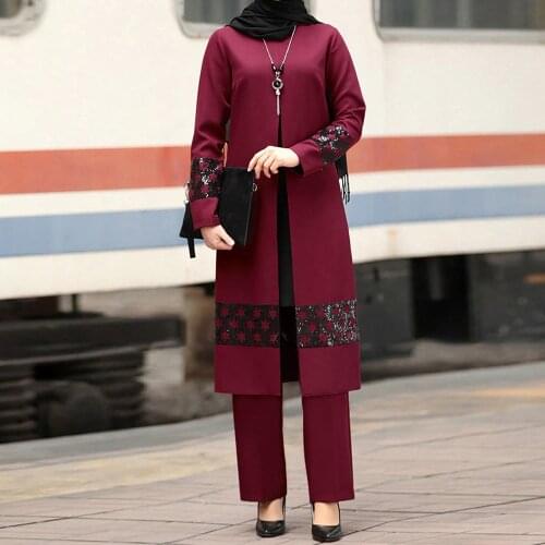 Siskakia 2 Piece Outfits For Women Pants And Top Arabian Turkey Dubai Muslim Abaya Set Malaysia Islam Fall Clothes Autumn 2020