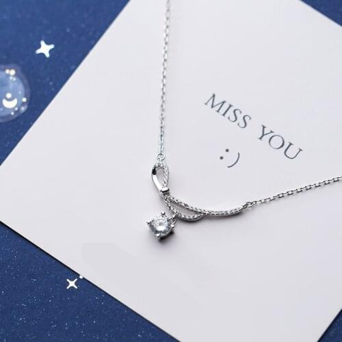 MloveAcc Romantic 925 Sterling Silver Luminous Knot Shape Clear Cubic Zircon Women Necklaces Female Fashion Jewelry